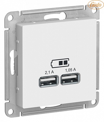USB розетка , 5В, 1 порт x 2,1 А, 2 порта х 1,05 А,, механизм, БЕЛЫЙ