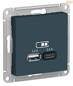 USB розетка A+С, 5В/2,4 А, 2х5В/1,2 А, механизм, ИЗУМРУД