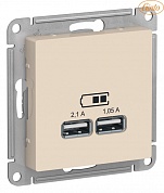 USB розетка , 5В, 1 порт x 2,1 А, 2 порта х 1,05 А,, механизм, БЕЖЕВЫЙ